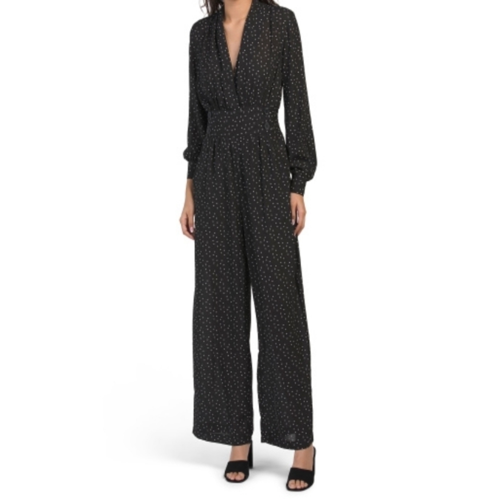 𝅺Max Studio Long Sleeve Polka-dot Jumpsuit